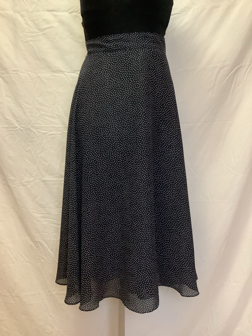 Counterparts Vintage Flowy Midi Skirt-Black w/White Polka Dots-Lined-Sheer-8